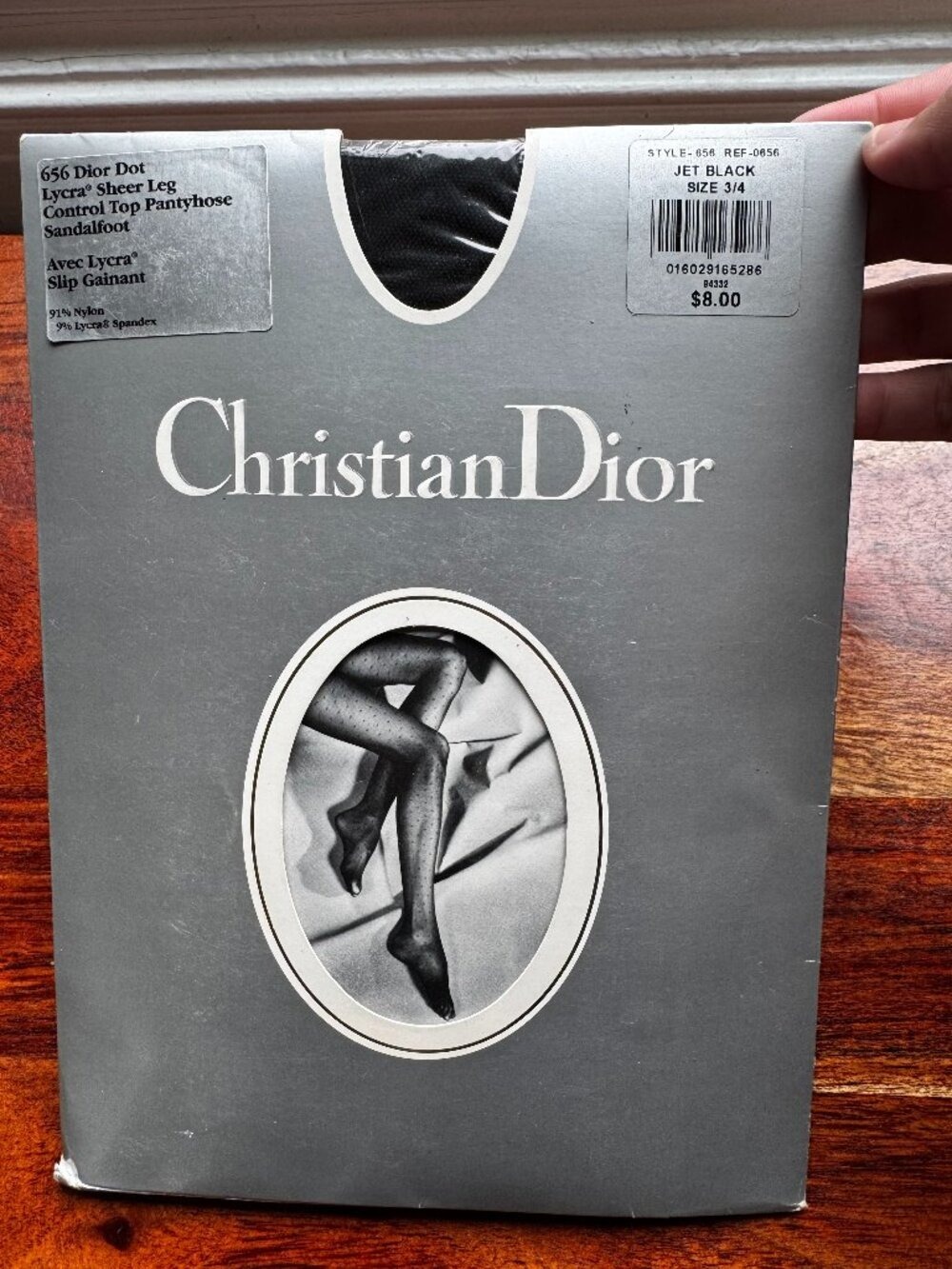 RARE Vintage Christian Dior Dior Dot Pantyhose Jet Black 3/4 NOS Control Top